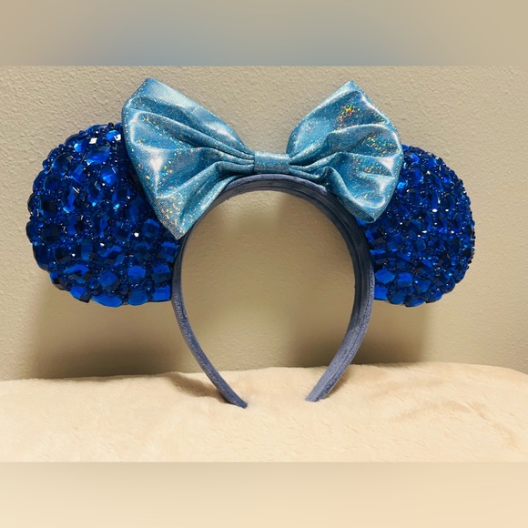 Disney Rhinestone Ears Blue Bow Handmade - Picture 4 of 4